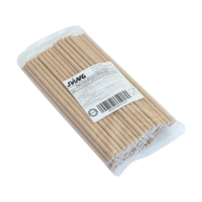 Paper straws straight 20 cm, Ø 6 mm 100 pcs kraft