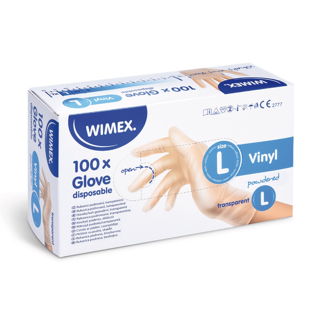 Vinilové rukavice veľkosť L, 100 ks, biele, púdrované