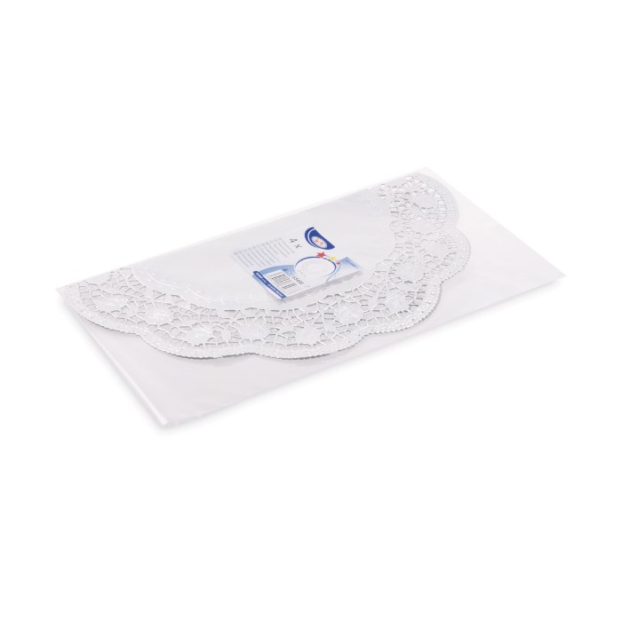 čipky dekoratívne 36 cm 4 ks / okrúhle, strieborné
