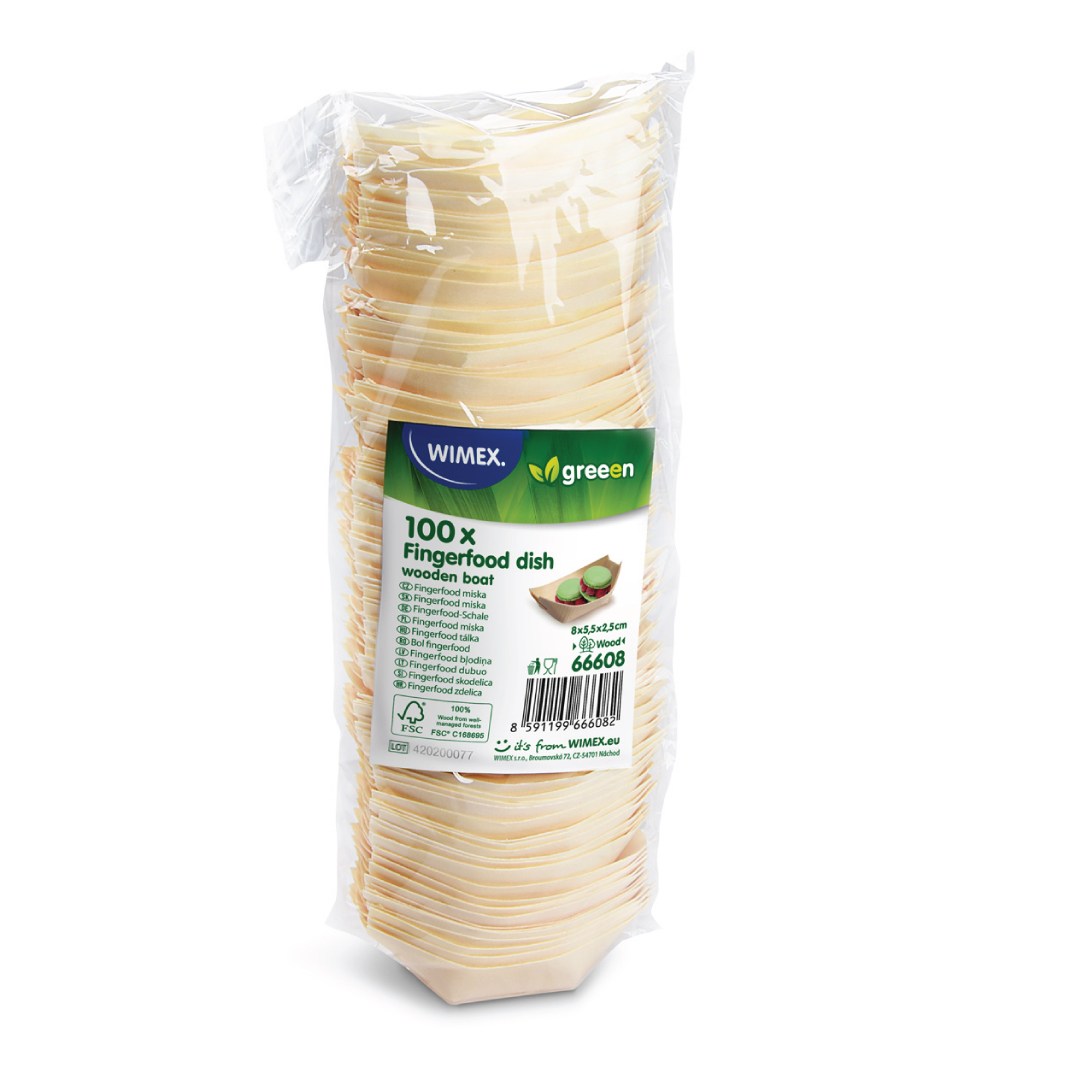 Fingerfood miska drevená, lodička 8x5, 5cm 100ks