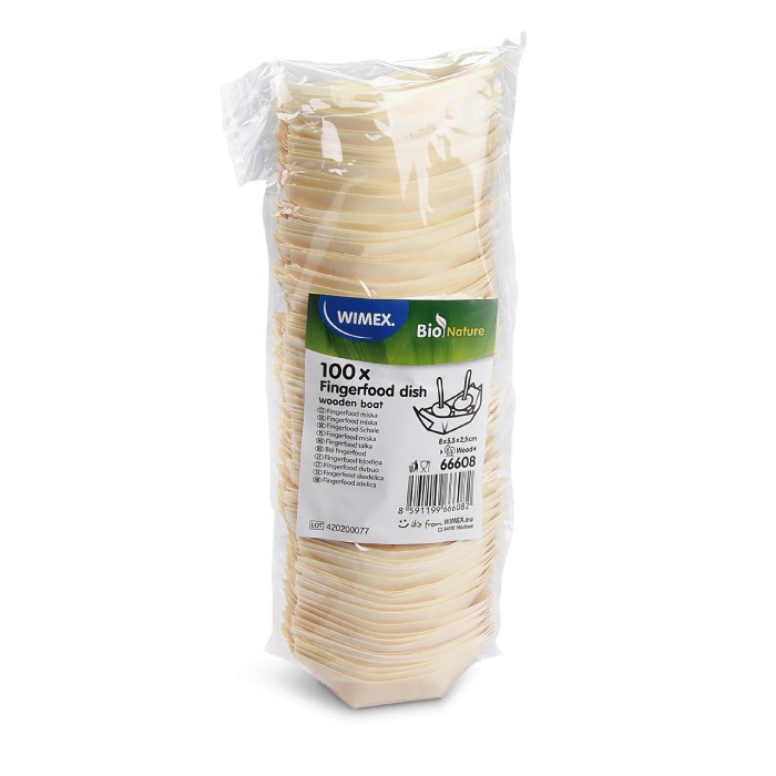Fingerfood miska drevená, lodička 8x5, 5cm 100ks