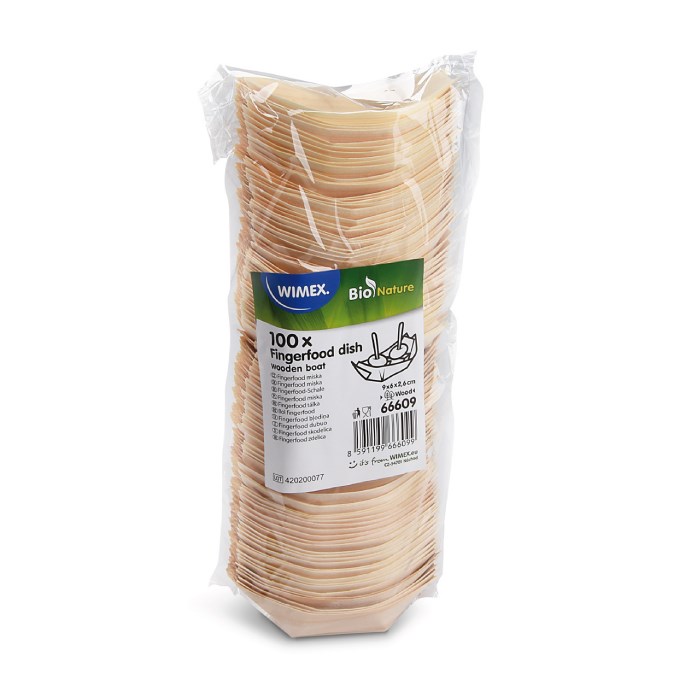 Fingerfood miska drevená, lodička 9x6cm 100ks