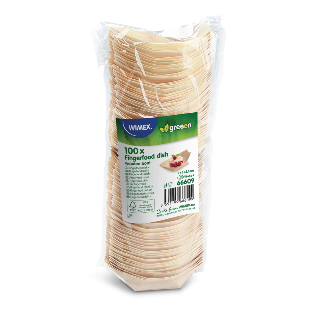 Fingerfood miska drevená, lodička 9x6cm 100ks