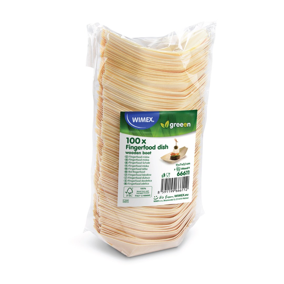 Fingerfood miska drevená, lodička 11x7cm 100ks