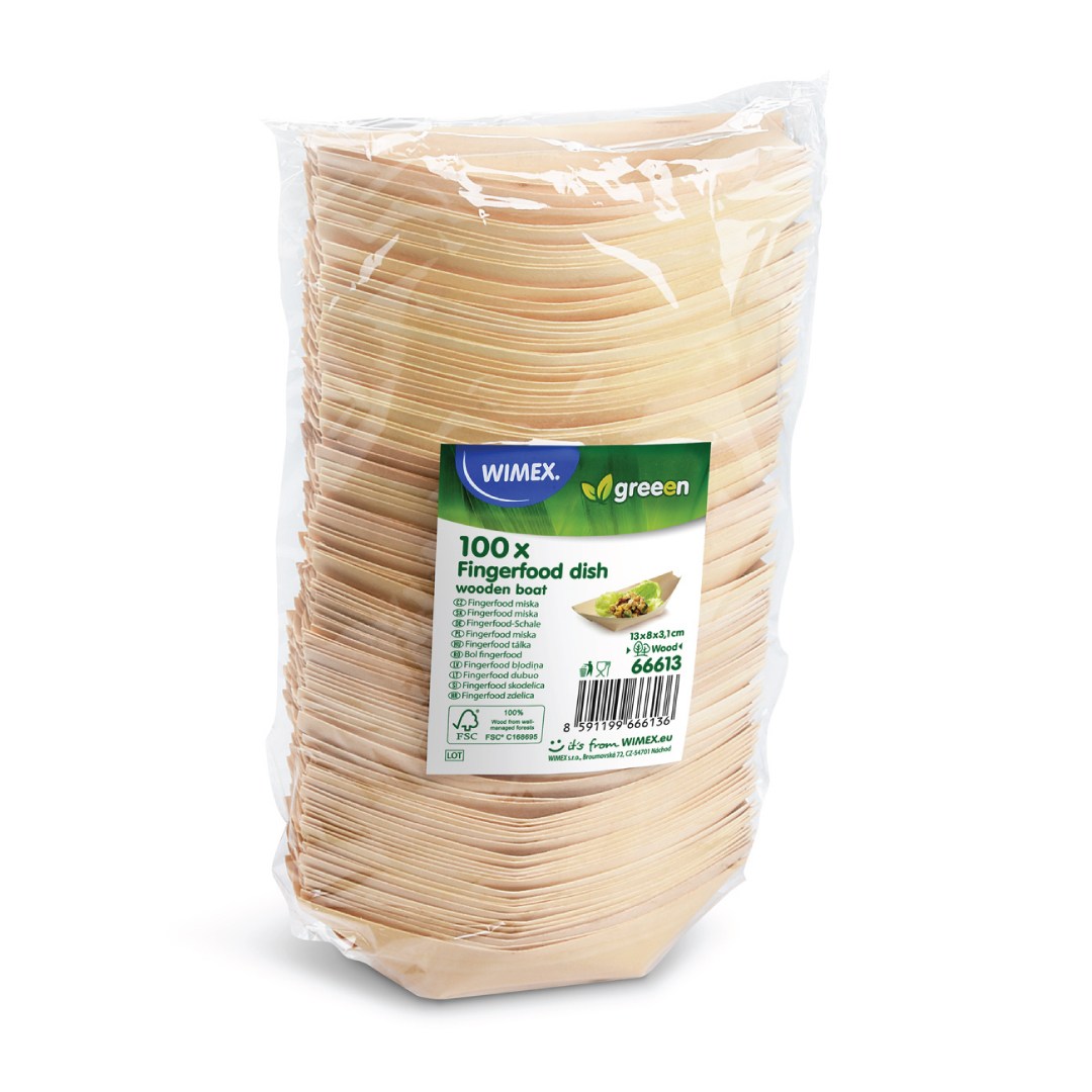 Fingerfood miska drevená, lodička 13x8cm 100ks