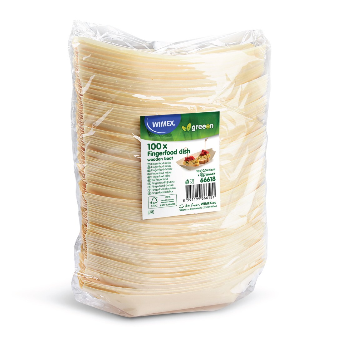 Fingerfood miska drevená, lodička 18x10, 5cm 100ks