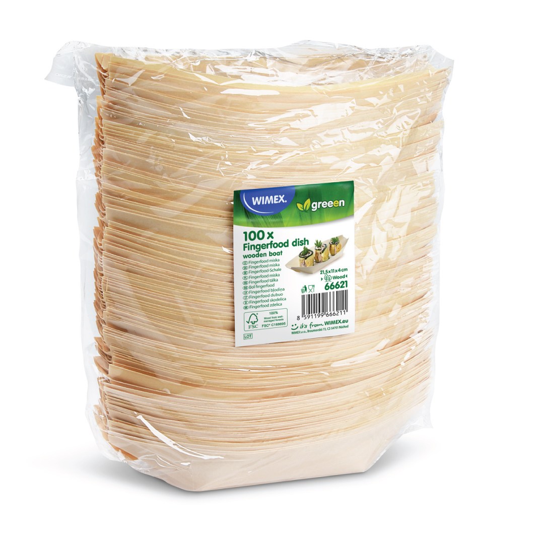 Fingerfood miska drevená, lodička 21,5x11cm 100ks