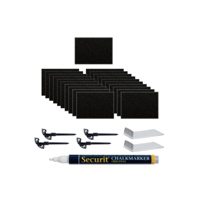 TAG A8 writing board, black, set of 20 pcs + 1x marker and 6x stand