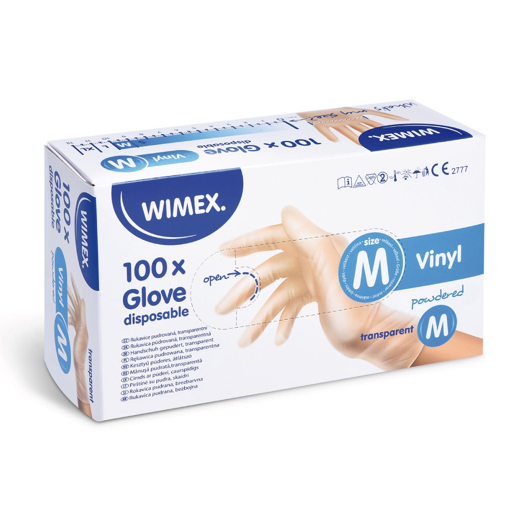 Vinilové rukavice veľkosť M, 100 ks, biele, púdrované