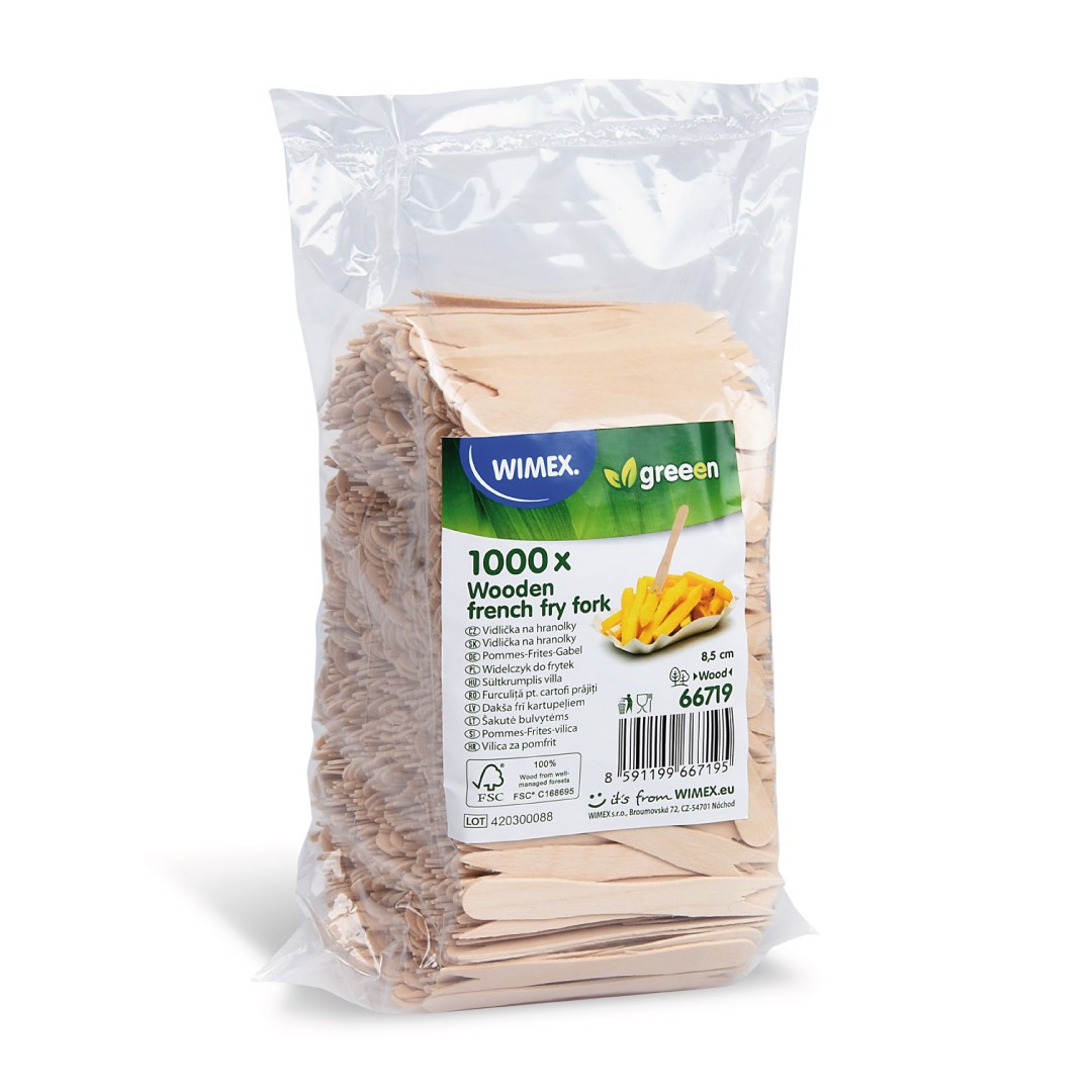Vidlička na hranolky drevená 8,5 cm 1000 ks