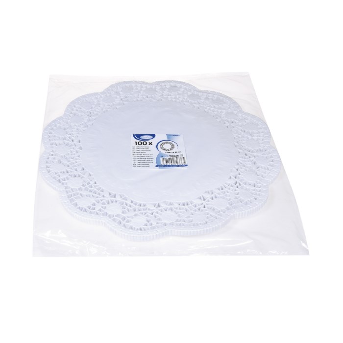 čipky dekoratívne 36 cm 100 ks / okrúhle, biele